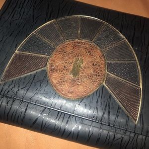 CHARCOAL GRAY CHINESE AZTEC TEXTURED HANDBAG